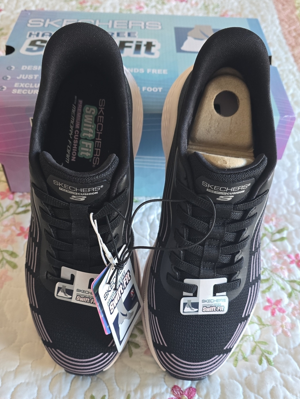 Skechers Black Sneakers with Purple Strip Accents Sz 8